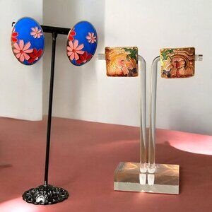 2 pairs of pretty cloisonne post style earrings
